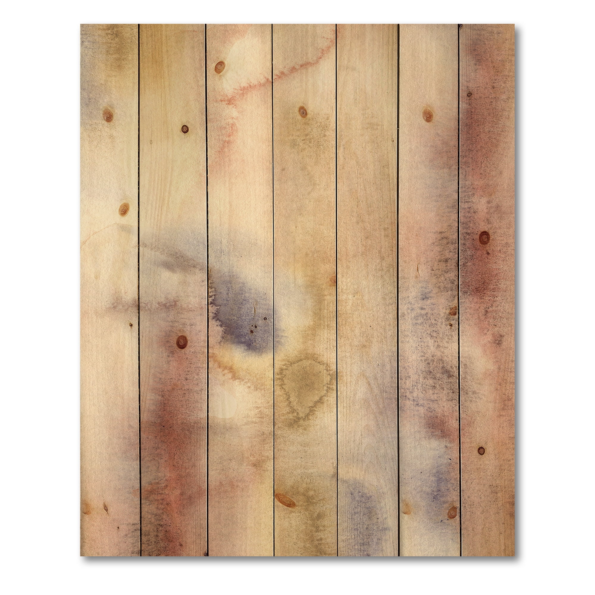Designart 'Pastel Abstract With Pink Dark Blue and Yellow Spots' Modern Print on Natural Pine Wood