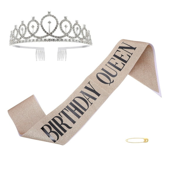 1 Set Girl Birthday Supplies Crown Hair Band Letter Printed Etiquette Belt