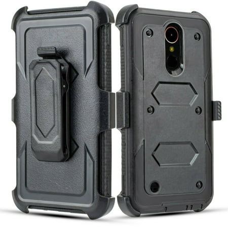 for 5.5" LG LV5 LG K10 2017 LG K20 Plus LG K20 V Combo Holster Belt Clip Kickstand Raised Bevel Design Enhance Camera and Screen Protection Shockproof Armor Impact Bumper Phone Case [Black]
