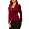 thumbnail image 4 of Unique Bargains Women's Notched Lapel Button Front Office Velvet Blazer Jacket XL Burgundy, 4 of 7