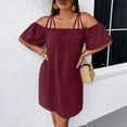 thumbnail image 2 of WULMLEO Women's Plus Size Dresses Off Shoulder Short Sleeve Short Dresses Causal Loose Tunic Summer Dress Wine 4XL, 2 of 5
