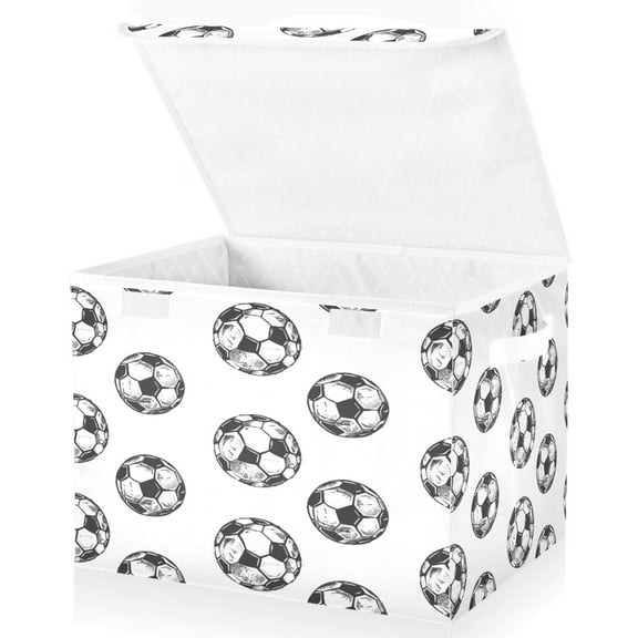 Ryvnso Soccer Balls Football Pattern Large Lidded Foldable Storage Baskets Cubes Boxes Lids Bin for Home