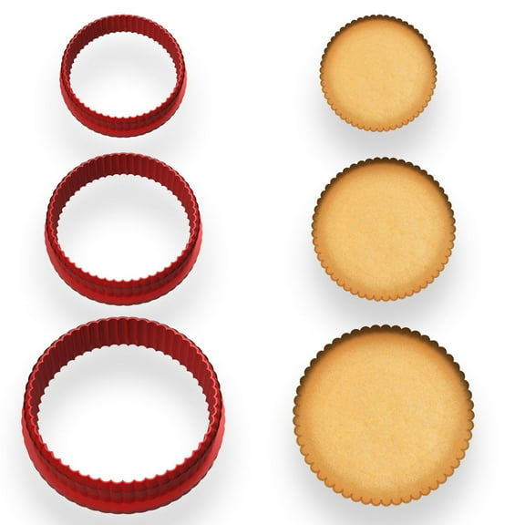 Set of 3 Extra Fine Scalloped Round Cookie Cutters (2", 2.75", 3.5") - Fluted Biscuit, Pastry, and Fondant Cutter Set