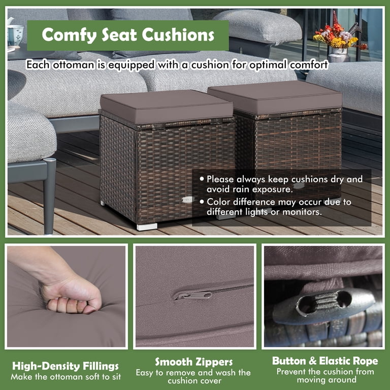 Gymax 2-Piece Outdoor Wicker Ottomans with Storage photo 5