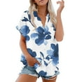 thumbnail image 4 of Button Down Shirt Women Cotton Short Sleeve Blouses V Neck Collared Button Up Summer Beach Tops, 4 of 8