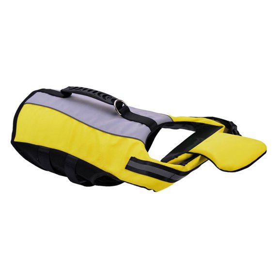 Yajisi Premium Dog Life Jackets with Rescue Handle, Bright Reflective Stripes, Adjustable Fit, and Foldable Inflatable Design for Superior Swimming Floatation and Water Safety, Yellow, Size L