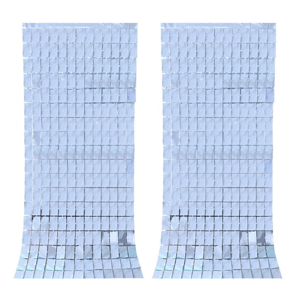 2Pcs Square Foil Fringe Backdrop Curtain Tinsel Curtain Backdrop for Birthday, Wedding, Party Decor