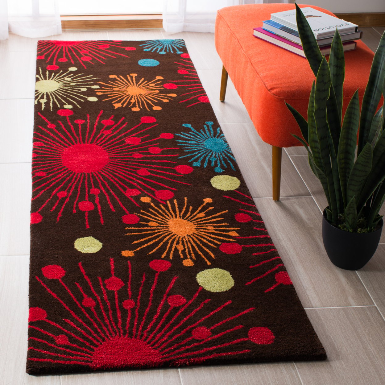 thumbnail image 3 of SAFAVIEH Soho Danielle Fire Works Wool Area Rug, Brown/Multi, 3'6" x 5'6", 3 of 8
