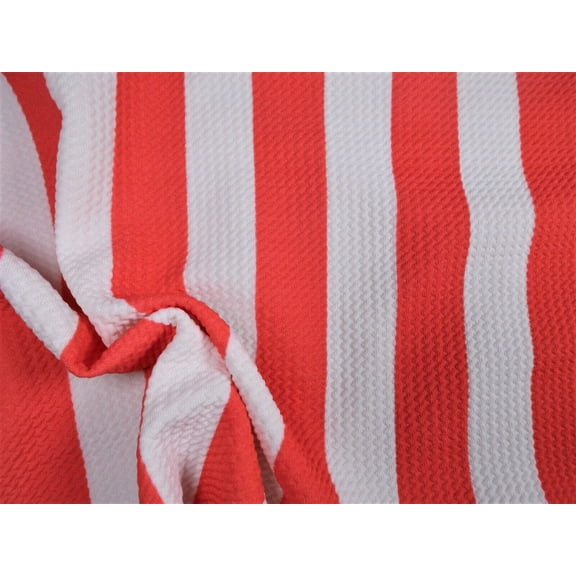 Bullet Printed Liverpool Textured Fabric Stretch Raspberry White 1" Stripe P20 (Yard)