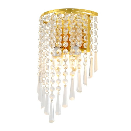 Wildnix Modern Wall Sconces with K9 Crystal Pendants, E12 Bulb Holder, Stylish Design for Indoor Lighting, Clear and Gold Finish