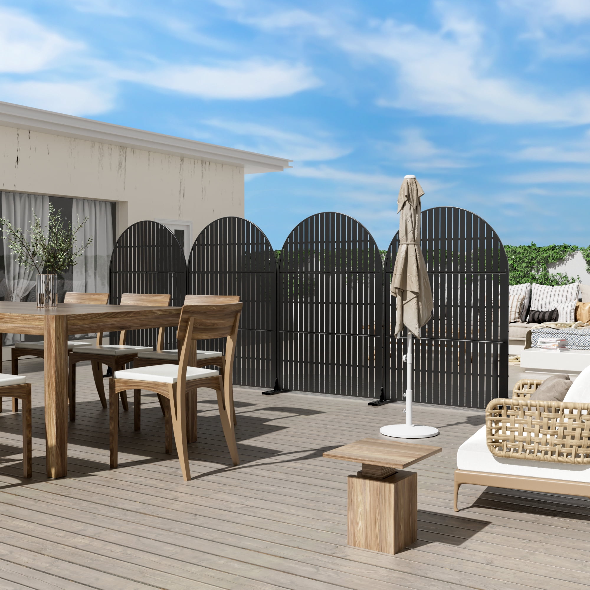 72"x47"x16" Outdoor Privacy Screen with Stand Metal Balcony Decorative Screen,Black