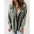 thumbnail image 4 of Chaqueta de Cuadros para Mujer, Larga, Botones, Capucha de Forro , Abrigo Cálido Cuadros Grises L, 4 of 7