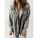 thumbnail image 4 of Chaqueta de Cuadros para Mujer, Larga, Botones, Capucha de Forro , Abrigo Cálido Cuadros Grises S, 4 of 7