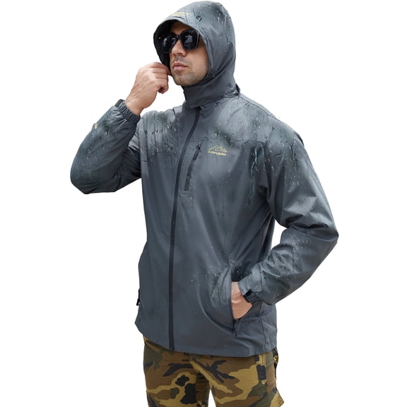 Keevoom Mens Hooded Waterproof Rain Jacket Lightweight Outdoor Windproof Raincoat Jacket