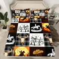 thumbnail image 2 of Manfei Retro Bull Skull Queen Sheet Sets,Rustic Western Cowboy Flat Sheet,Orange Sunset Natural Scenery Queen Fitted Sheet For Boy Kids,Luxury Bedroom Decor,4pcs, 2 of 7