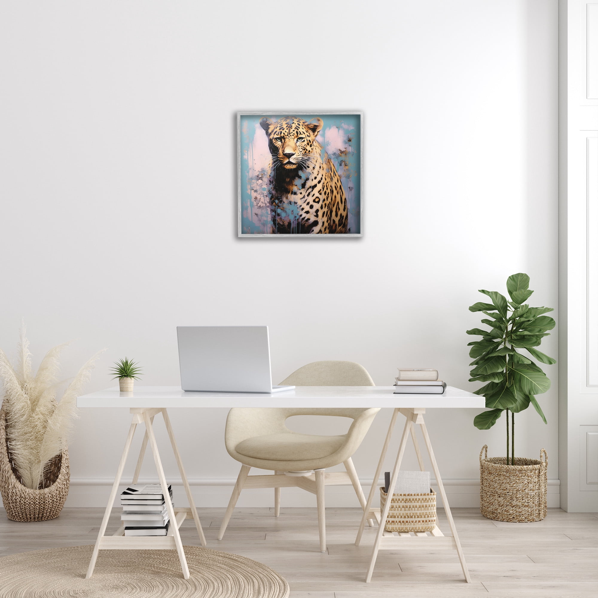 Stupell Industries Cheetah & Abstract Hues Animals & Insects Painting Gray Framed Art Print Wall Art, 24 x 24