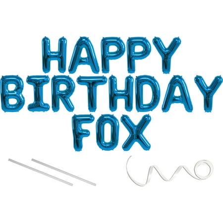 Fox Float Air Pressure - Fox, Happy Birthday Mylar Balloon Banner - Blue - 16 inch Letters. Includes 2 Straws for Inflating, String for Hanging. Air Fill Only- Does Not Float w/Helium. Great Birthday Decoration