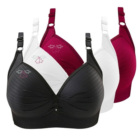 Bras for Women No Underwire Comfort Wireless Seamless Bra Ndbuld 3PC Woman s Printing Gathered Together Large Size Daily Bra Underwear No Rims Christmas Deals Wine S