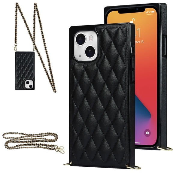 SaniMore for iPhone 14 Plus Magnetic Fragrant Case Support Wireless Charging, Premium PU Leather Cover Built-in Detachable Lanyard 360° All-Inclusive Shockproof Protective Shell, Black