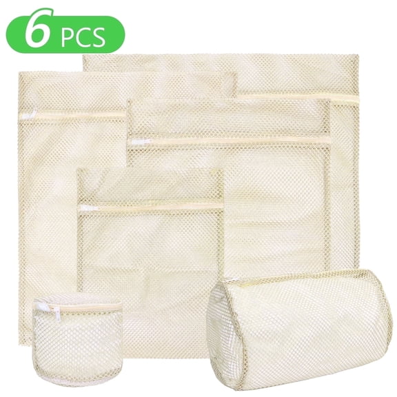 Tripumer Mesh Laundry Wash Bags Set 6 Pcs Premium Reusable Laundry Bags for Delicates Organized Sorting Gentle Machine Washing Beige