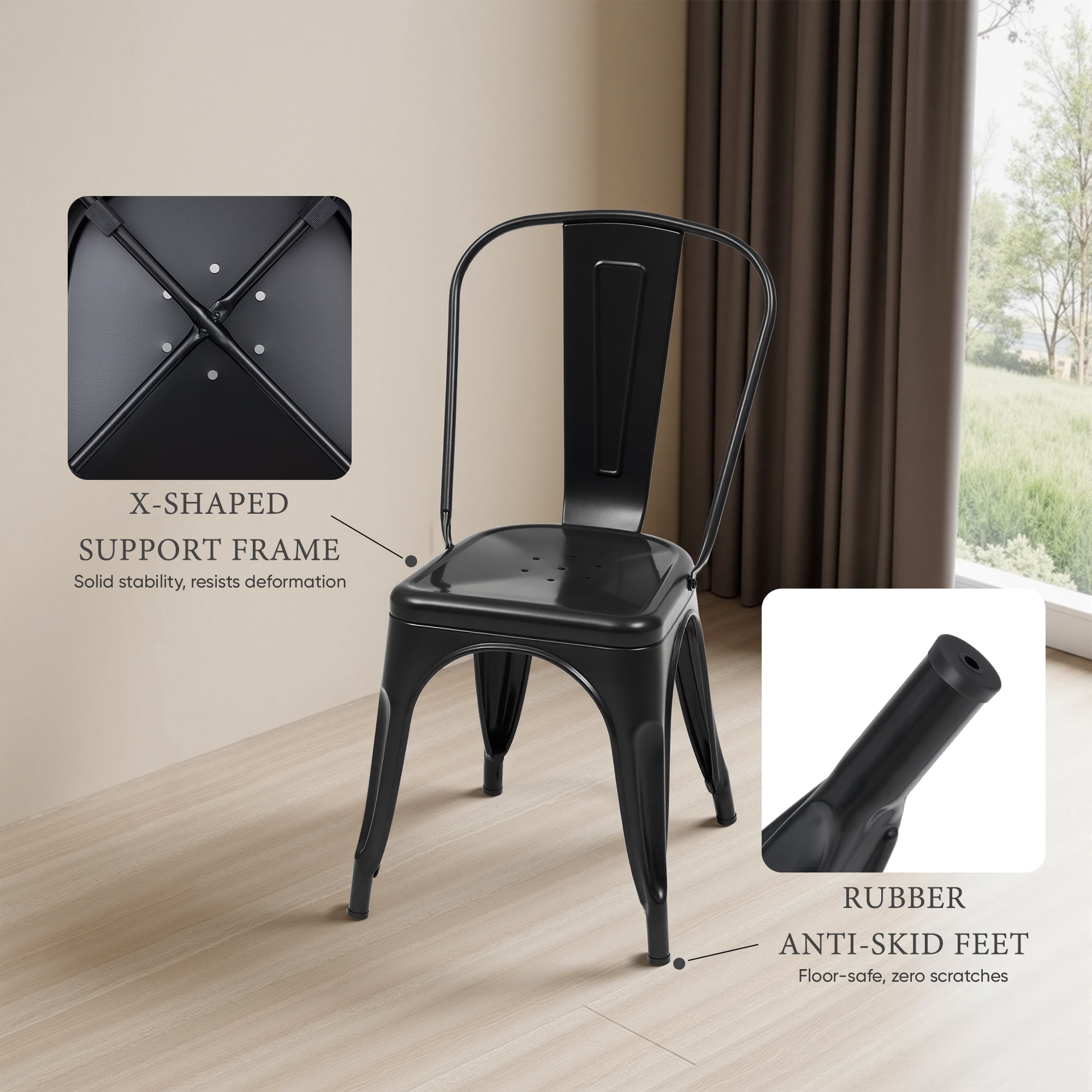 Metal Dining Chairs Set of 4, Stackable Industrial Style Chairs for Kitchen Dining Room, 300LBS Weight Capacity