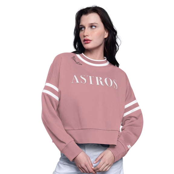 Women's-Starter  Pink Houston Astros Power Play Cropped Pullover Sweatshirt