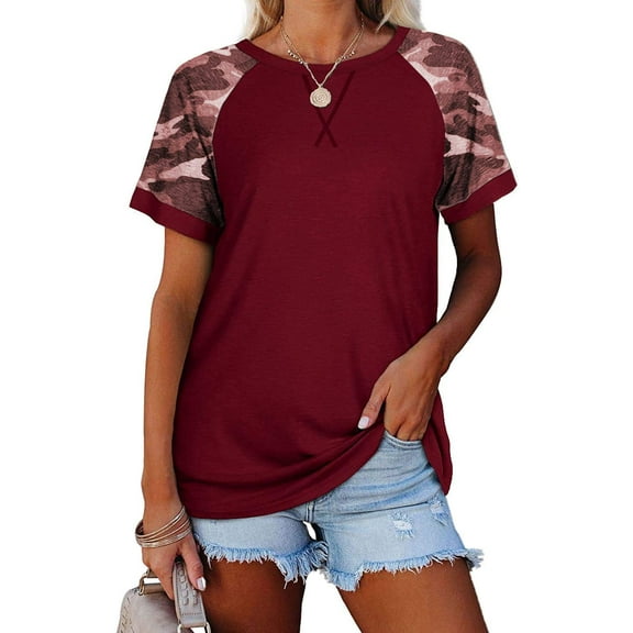 Sherrylily Women T Shirt Camouflage Short Sleeve T-Shirt Tunic Casual Loose Tops