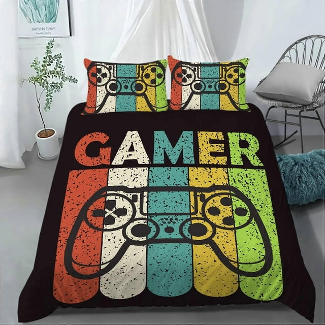 Gamer Bedding Sets for Boys, Gaming Duvet Cover Set Queen Size,Boys Video Games Comforter Cover,Playstation Designs Bed Set for Teen Boys Bedroom,Game