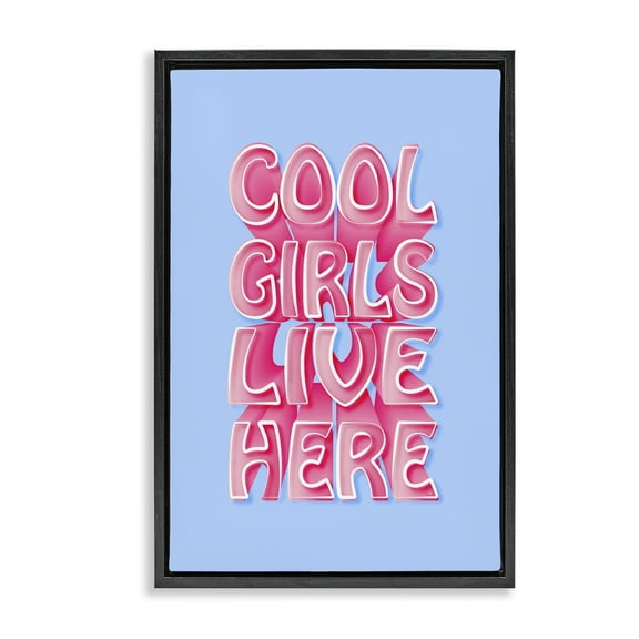 Stupell Industries Cool Girls Live Here Text & Numbers Painting Black Floater Framed Canvas Art Print Wall Art, 17 x 25
