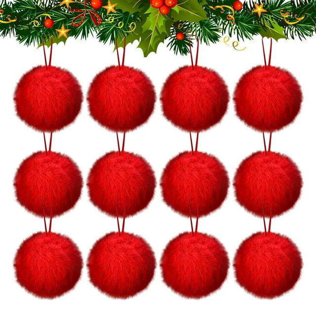 12 Pcs Lime Green Furry Christmas Ornaments For Tree Green Christmas Hanging Decorations 6cm