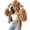 Coffee, variant on Womens Cute Bear Ear Hooded Fuzzy Jacket Vertical Striped Zip Up Cropped Fleece Cardigan Warm Cozy Casual Outerwear for Fall Winter Gray S