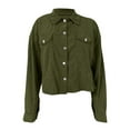 thumbnail image 7 of Hinvhai Women's Corduroy Jacket Fashion Cropped Jackets Button Down Shacket Long Sleeve Outerwear with Flap Pockets Army Green XL(XL), 7 of 7