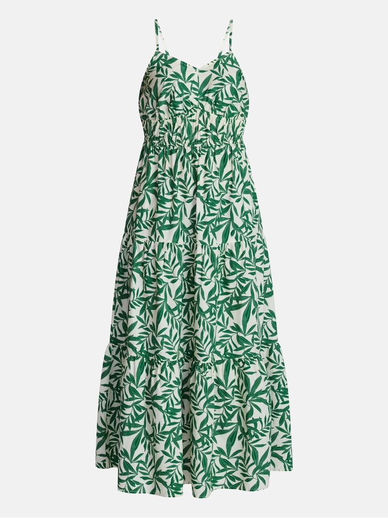 time and tru green dress Time and Tru Women's Sleeveless Tiered Cotton Maxi Dress, Sizes Xs-xxxl, Size: Large, Green