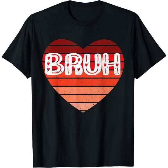 Vintage Heart Bruh Valentines Day Boys Mens Kids Toddlers T-ShirtMen's and women's gift, black and white T-shirt, size: Extra large S-4XL