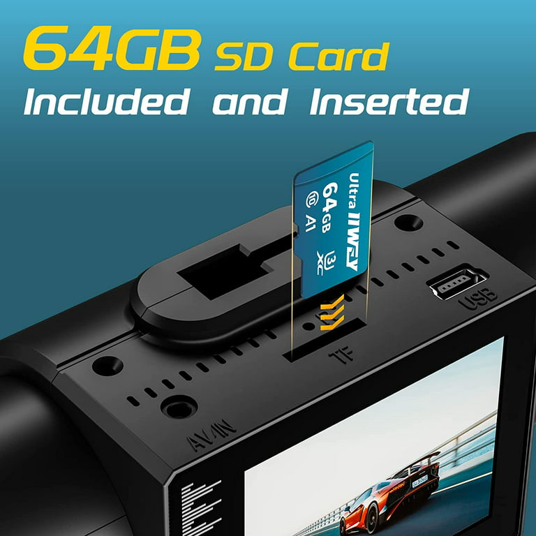 Dash Cam Front and Rear 3 Channel Inside Cabin Car Camera with 64GB U3 SD  Card 1080P Triple Dash Camera IR Night Vision Parking Moniot WDR 2 Mounting  Options 