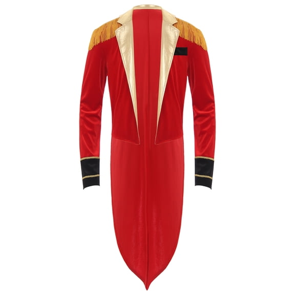 Aiihoo Mens Long Sleeve Metallic Lapel Formal Jacket Tailcoat Tassel Epaulet Velvet Swallow-Tailed Coat Red M