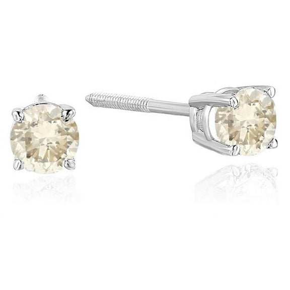 Vir Jewels 3/8 CTTW Champagne Diamond Stud Earrings 14K White Gold Round Screw Backs Female Adult