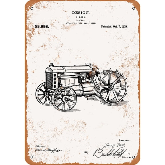7 x 10 METAL SIGN - 1919 Ford Tractor Patent - Vintage Rusty Look