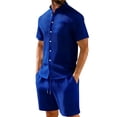 thumbnail image 2 of Hogleaql Men's Short Sleeve Tracksuit 2 Piece Button Short Sleeve Shirts and Shorts Summer Beach Set with Pockets Elastic Waist Relaxed Fit Dressy Loose Fit Matching Tracksuits Royal Blue XL, 2 of 4