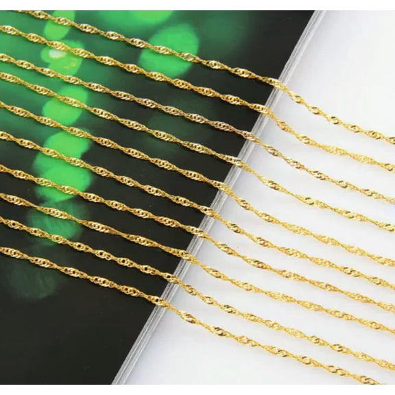 QQTDFG New Wholesale Lots 5/10Pcs Gold Plated 1.4mm Singapore Wave Chain Necklace 16"-10 Pcs