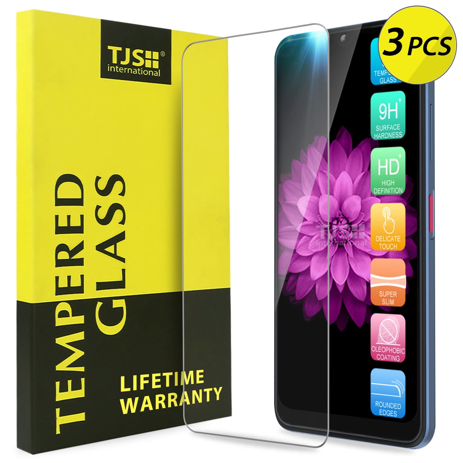 3-Pack TJS for T-Mobile REVVL 6 5G [Screen Coverage][Tempered Glass] Case Friendly Screen Protector Anti-Fingerprint, Bubble Free, Anti-Scratch, Shatterproof (Clear)