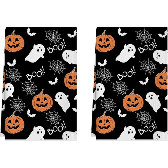 Halloween Spooky Ghost Black Kitchen Towels Dish Towels 18x26 Inch Home Kitchen Decorations Hand Towels Set of 2 Drying Dishcloth