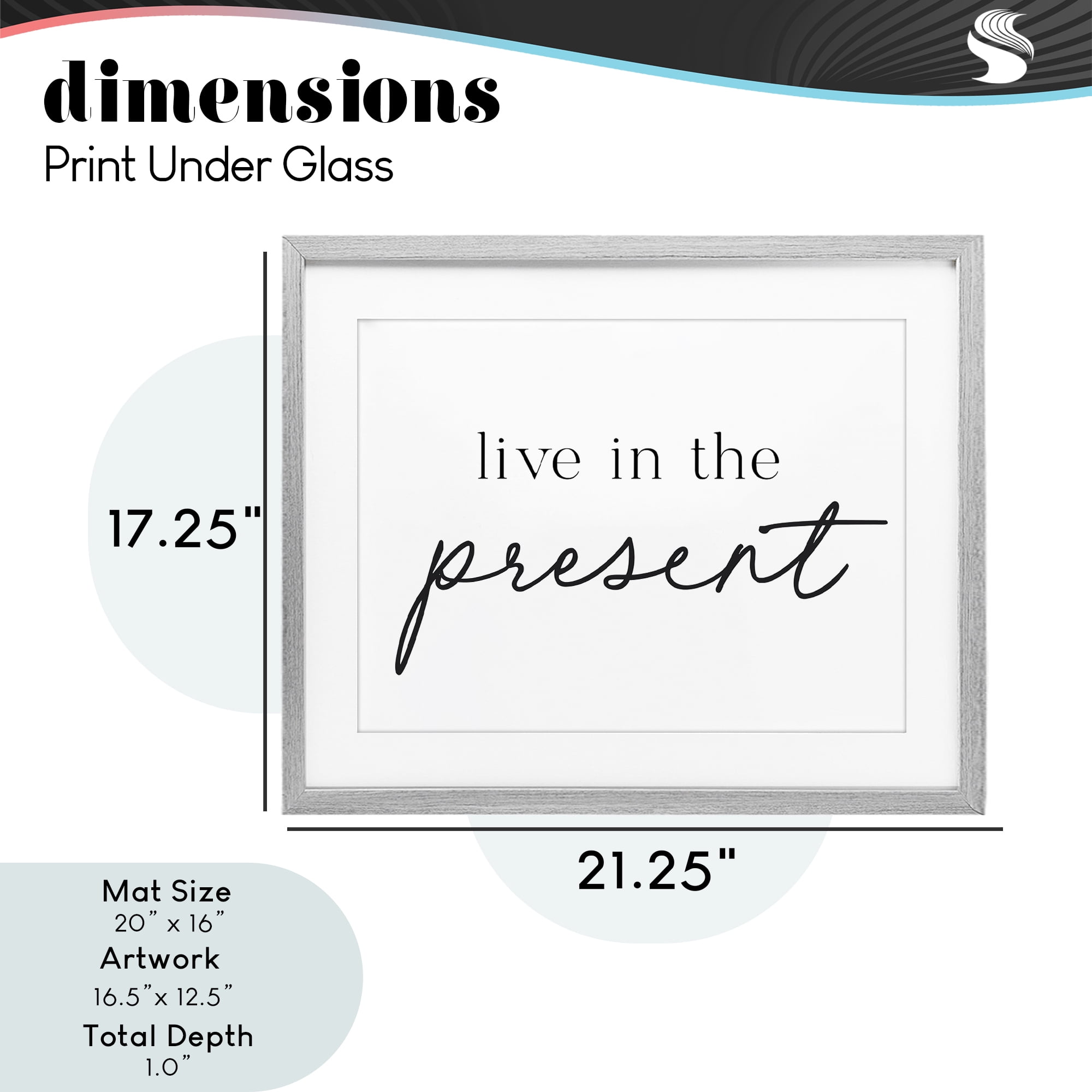 Live In The Present Gray Framed Print Under Glass, design by Lettered and Lined
