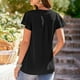 thumbnail image 3 of Camisas de satén de manga corta con cuello en V para mujer, blusa holgada de manga corta con volantes de Color puro informal a la moda de verano para mujer, negro XL, 3 of 5