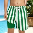 thumbnail image 2 of Tfken Swimwear Bottoms Shorts For Kids Boys Summer Stripe Swim Trunks Beach Swimwear Swimming Trendy Elastic Waist Chlid Breathable Bathing Suits Classic Shorts Size 3-4 Years Green, 2 of 4