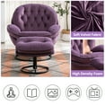 thumbnail image 6 of Velvet Swivel Accent Chair with Ottoman Set, Modern Lounge Chair with 360 Degree Swiveling Metal Base & Footrest, Comfy Single Sofa Chair for Living Room Bedroom, Reading Room, Home Office, Purple, 6 of 7