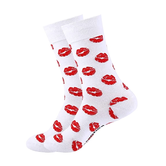 FEIJIBA Crew Socks for Women Valentines Day Heart Lips Pattern Cotton Couples Funny Novelty His And Hers Cute And Comfortable Socks Valentine's Day