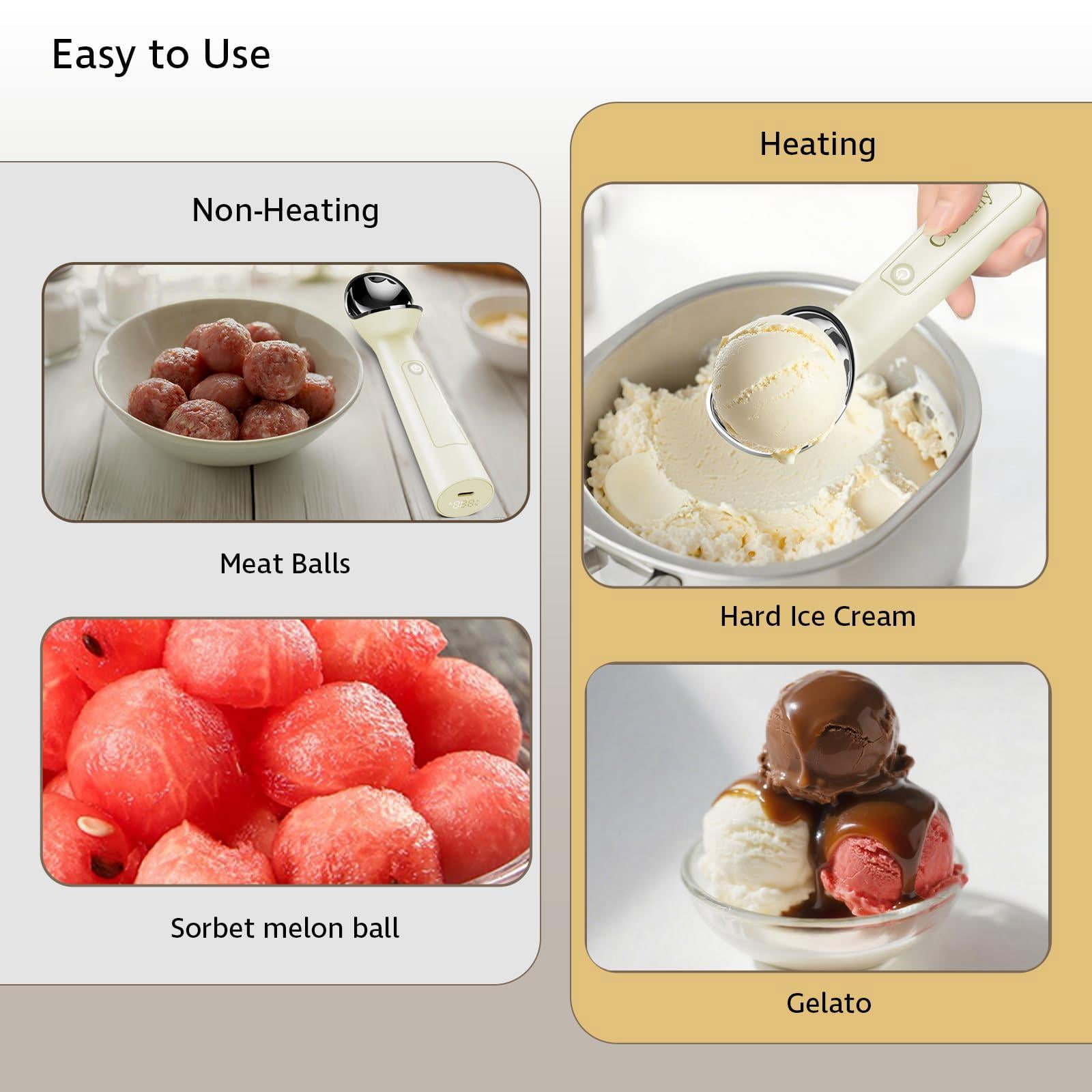 Heated Ice Cream Scoop with Holder, Red, Gen 3.0 USB Rechargeable Kitchen Gadget
