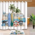 thumbnail image 1 of WOPOP Surfing Decor Surfboard Palm Tree Lifebuoy Leaning on Minivan Shower Curtain 66x72 inches with Floor Doormat Bath Rugs 15.7x23.6 inches, 1 of 1