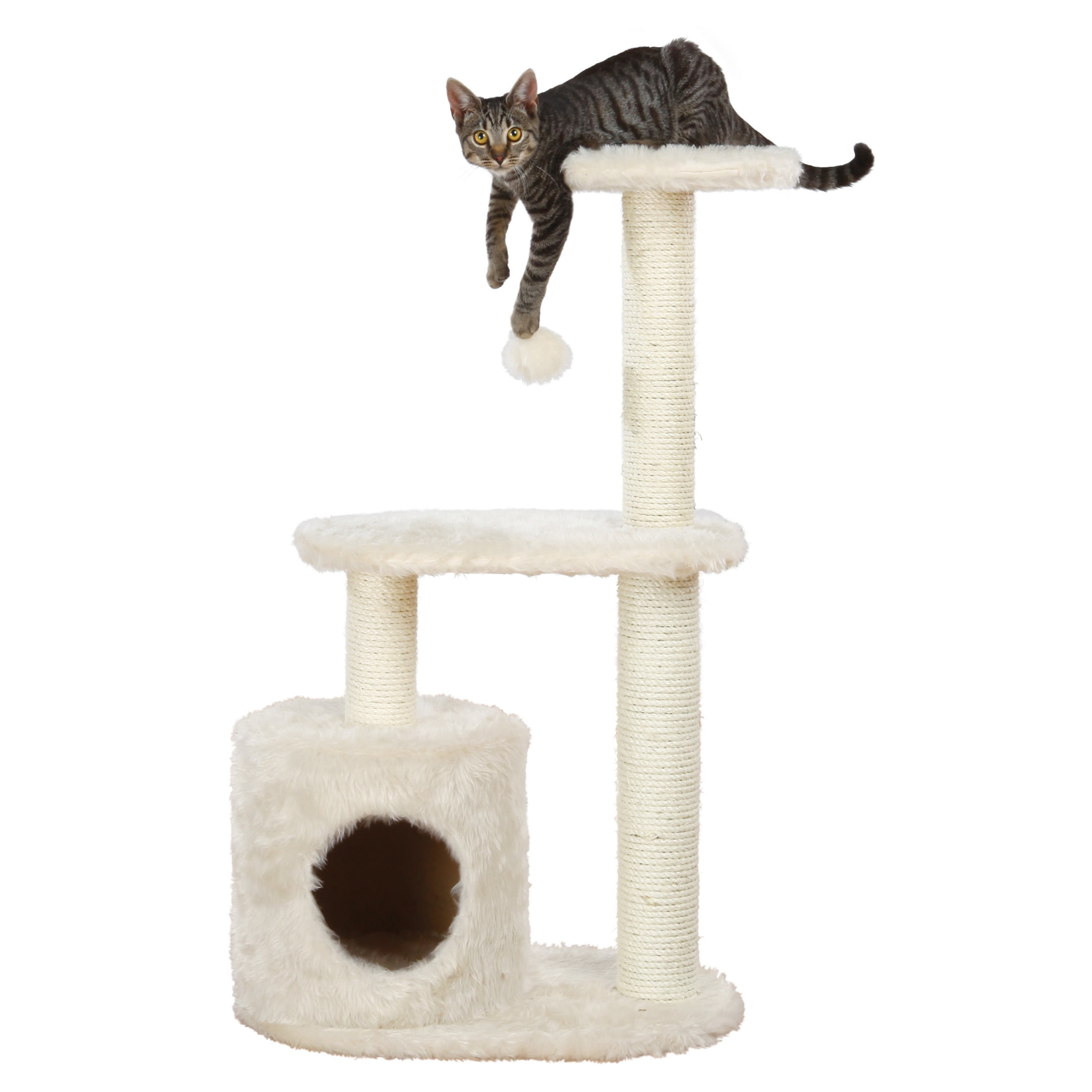 TRIXIE Casta Plush & Sisal 3-Level 37.4" Cat Tree with Scratching Posts & Condo, Cream